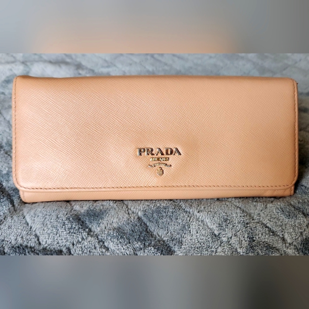 Pre-loved Prada Long Saffiano Leather Wallet With Unbranded Metal Strap, VGUC